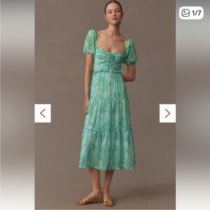ASTR The Label Bustier Puff Sleeve Midi
Dress Green Blue Floral M